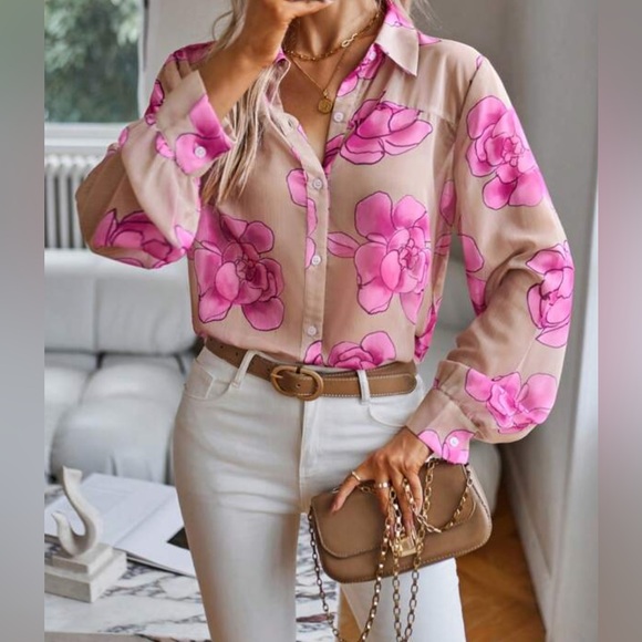 Sheer Floral Print Button Front Shirt - Picture 4 of 9